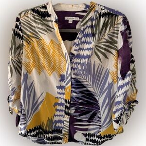 Chico’s Tropical Foilage Costa Collage Cotton Button-up Top -Size 0.5/U.S. Small